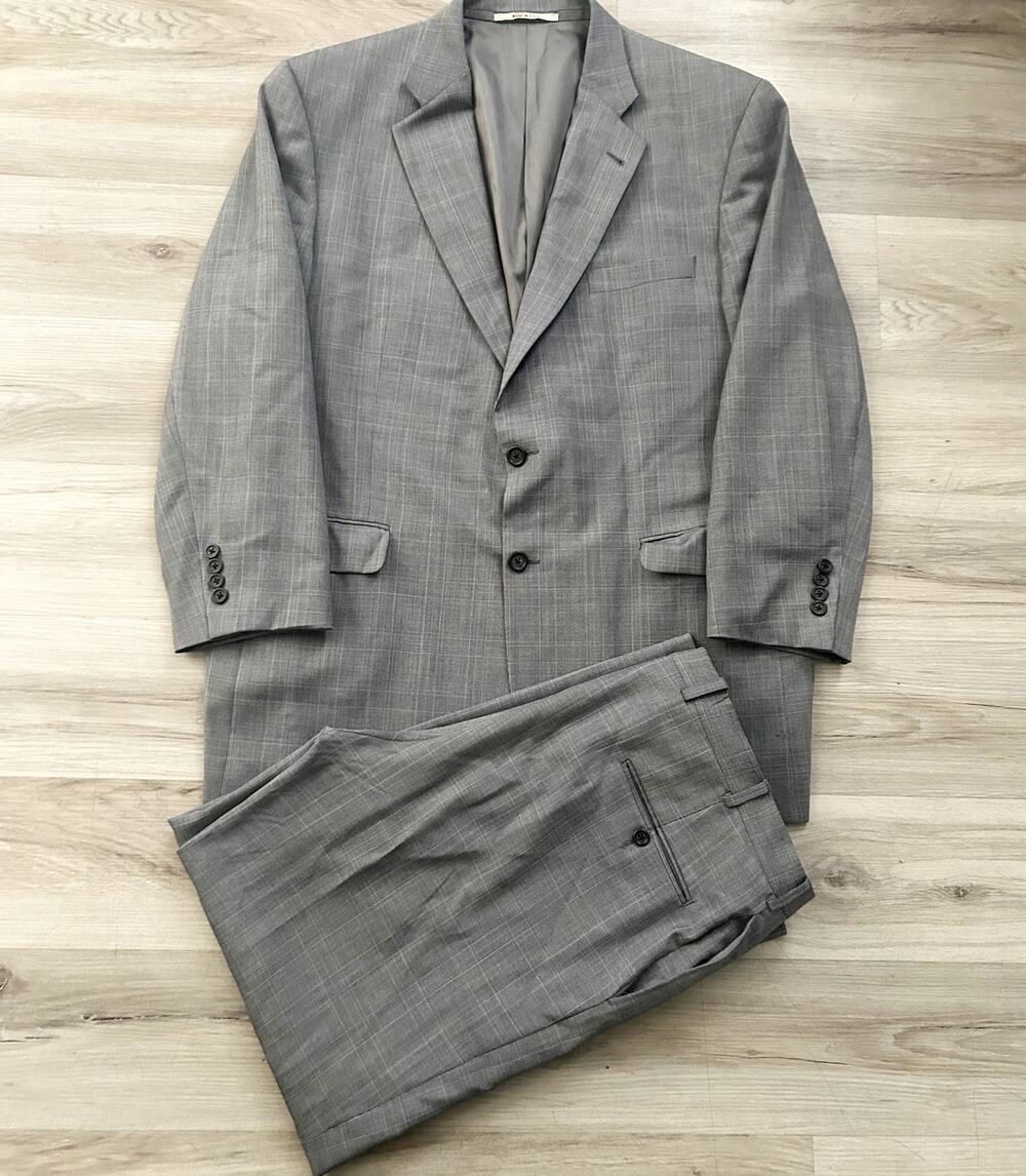 Burberry London Vintage 2pc 100% Wool Grey Plaid Men’s Suit Sz 46R Made in USA